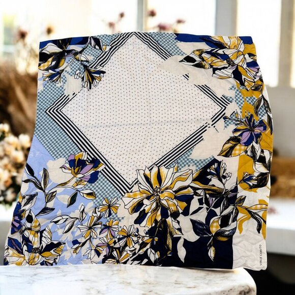 Vince Camuto Blue Gold Modern Abstract Silk Scarf 34 x 34 - Picture 8 of 10